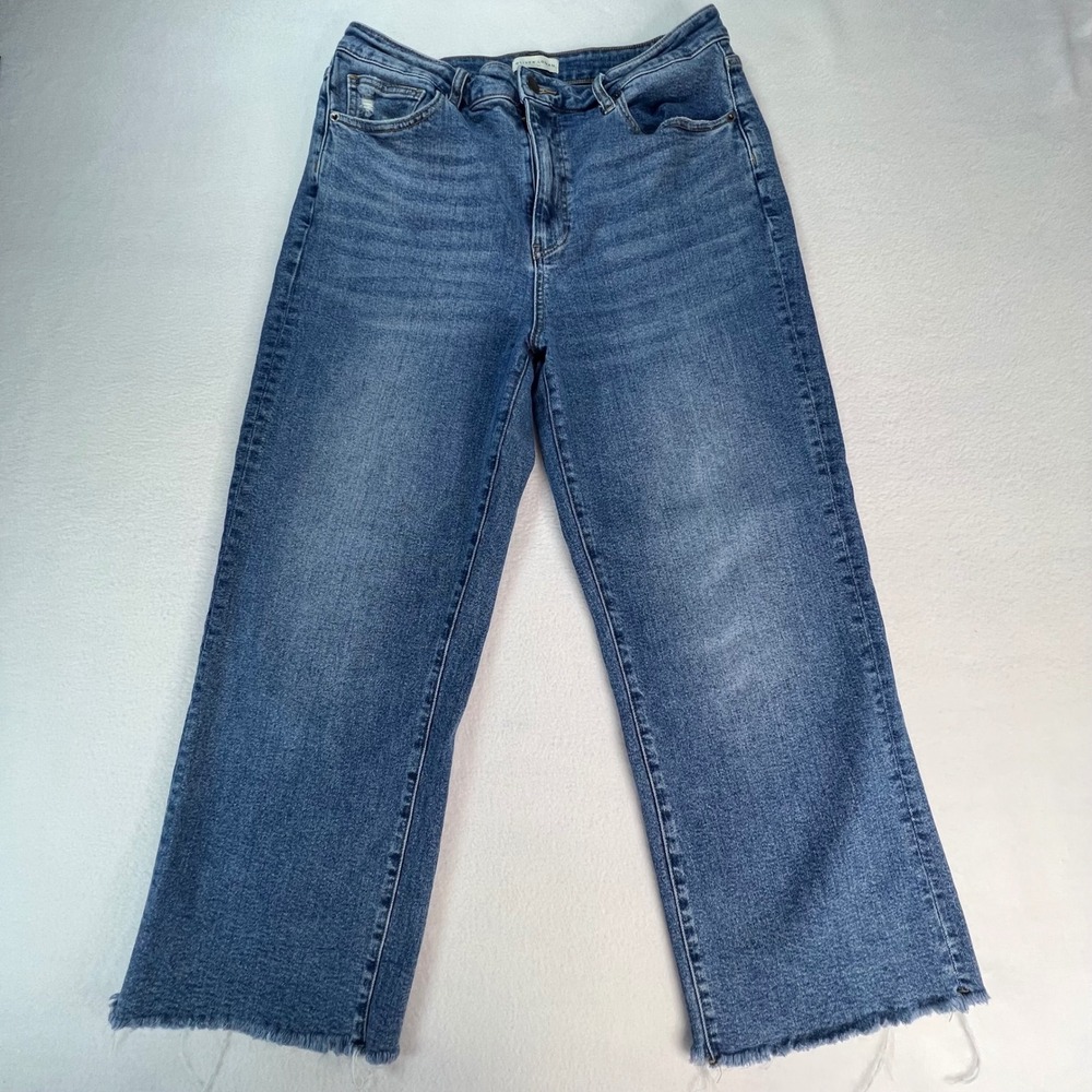 Oliver Logan Womens High Rise Raw Hem Blue Denim Jeans Size 33 Distressed Short